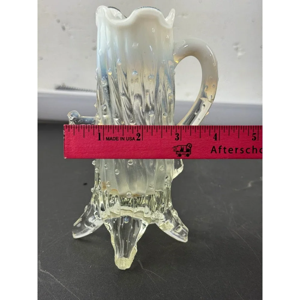 Northwood White Opalescent‎ Tree Trunk Glass Vase with Handle Antique EAPG 6.5